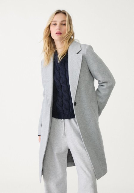 Soft-touch midi coat with buttons