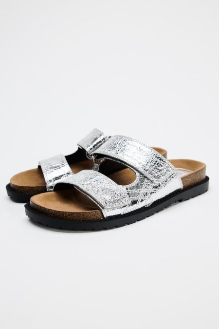 FLAT METALLIC-EFFECT SLIDER SANDALS