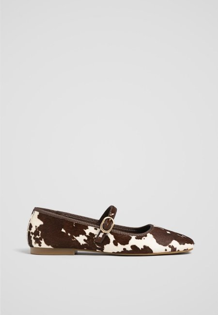 Leather animal print ballet flats