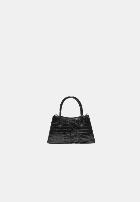 Crocodile-look trapezoid side bag