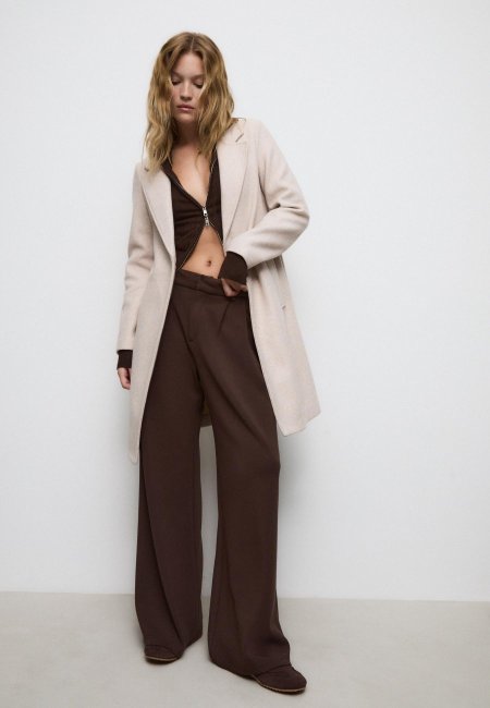 Soft-touch midi coat with buttons