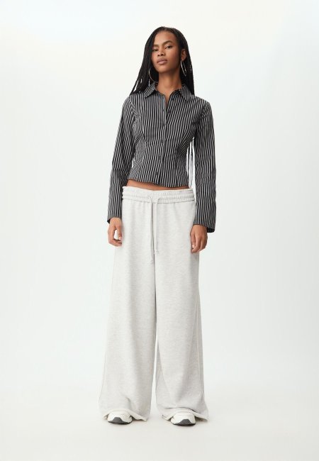 Wide-leg plush trousers with trim detail