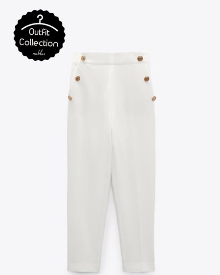 High waist trousers with buttons  - white