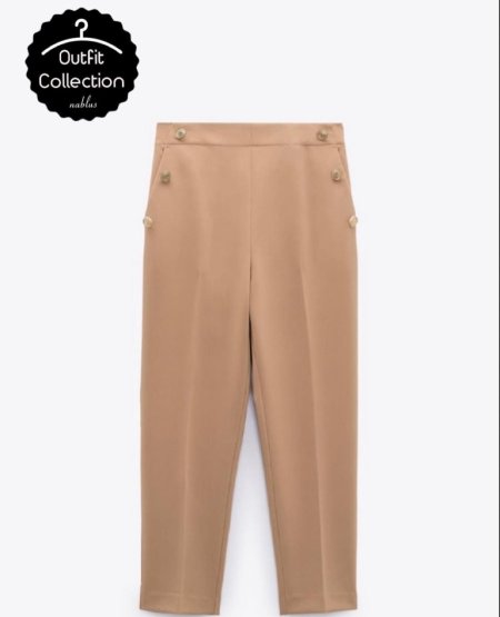 High waist trousers with buttons  - camel