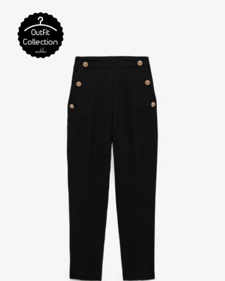 High waist trousers with buttons  - black