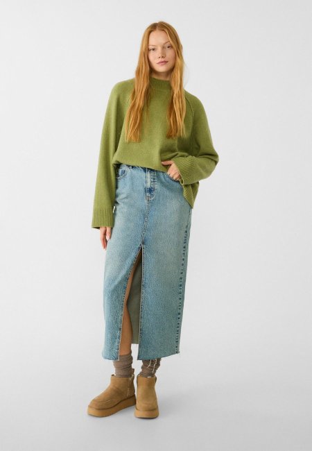 Long denim comfortable skirt