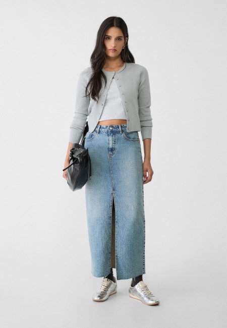 Long denim comfortable skirt