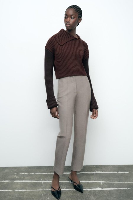 PANTS WITH A HIGH WAIST - taupe brown