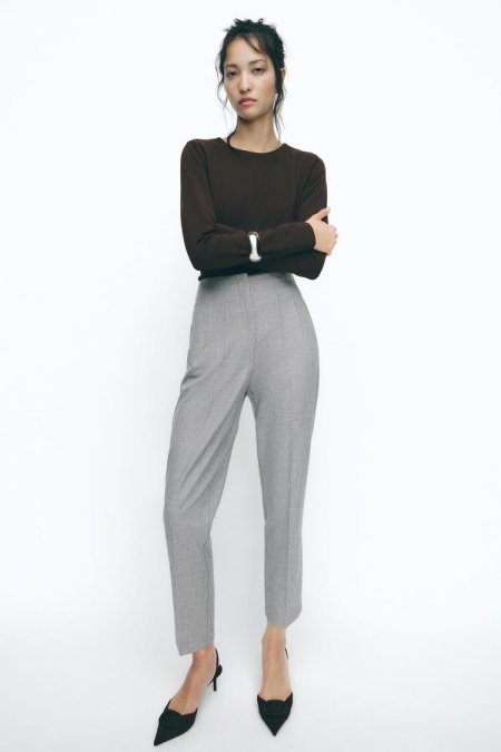 PANTS WITH A HIGH WAIST - Light gray