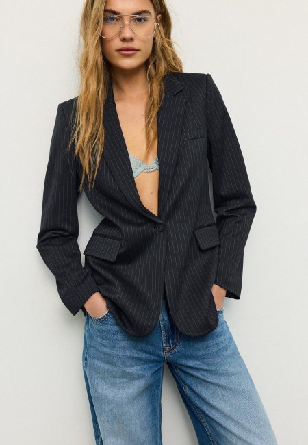 Basic striped knit blazer