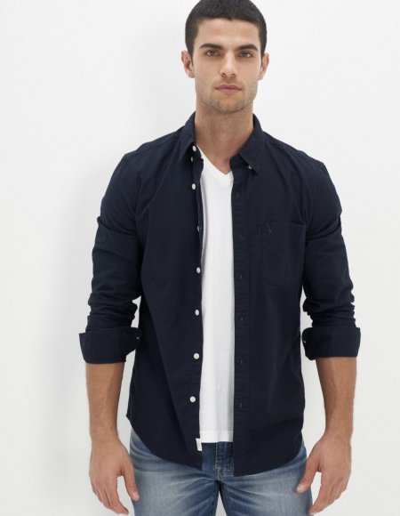 AE SLIM FIT FLEX OXFORD BUTTON-UP SHIRT - navy blue