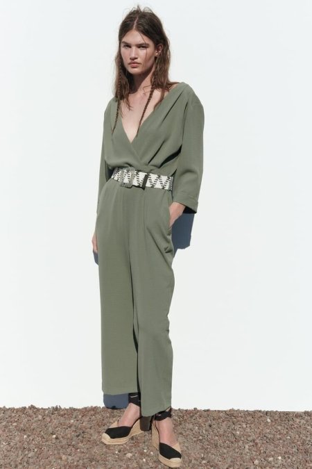 LONG BELTED JUMPSUIT DARK KHAKI 