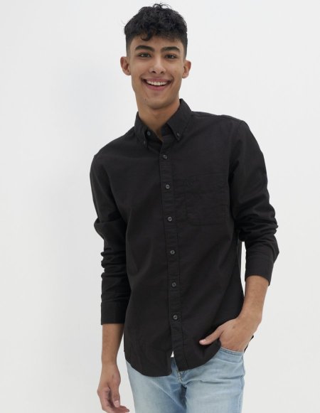 AE SLIM FIT FLEX OXFORD BUTTON-UP SHIRT - Black <br> <span class='text-color-warm'>نفدت الكمية</span>