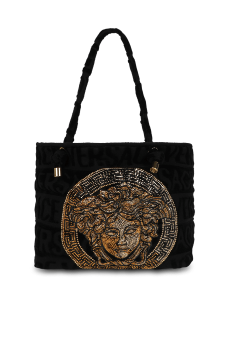 VERSACE HOME A carrying bag with a towel finish and crystal inlay