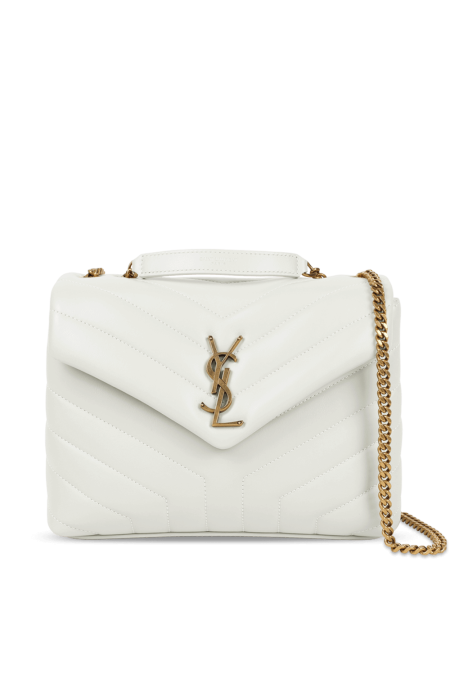 SAINT LAURENT Black leather Lulu bag with gold chain - White