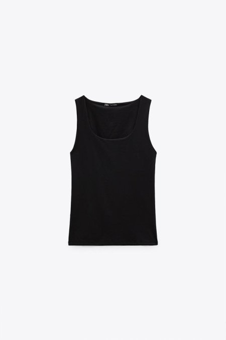 WIDE STRAP POLYAMIDE TOP  - Black