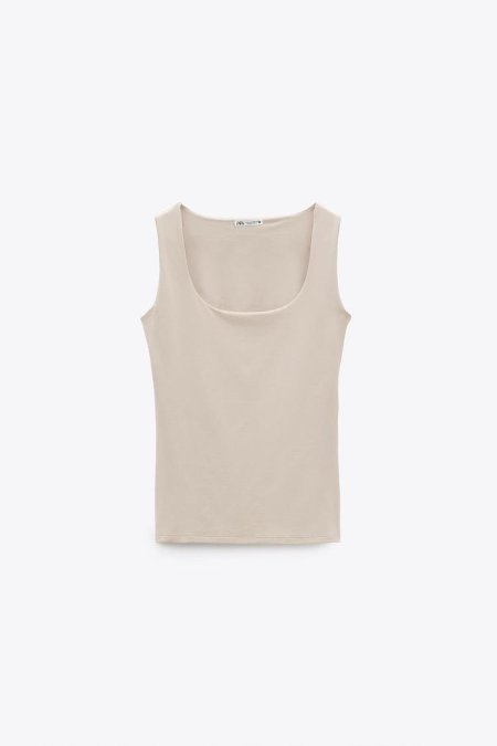 WIDE STRAP POLYAMIDE TOP  - Beige