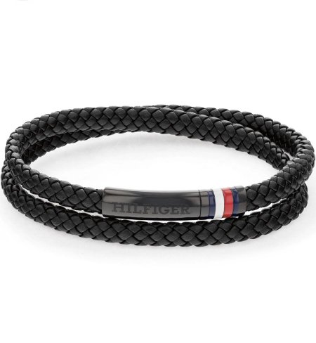 TOMMY HILFIGER Double Black Leather Bracelet