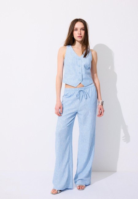 Flowing metallic thread linen-effect trousers