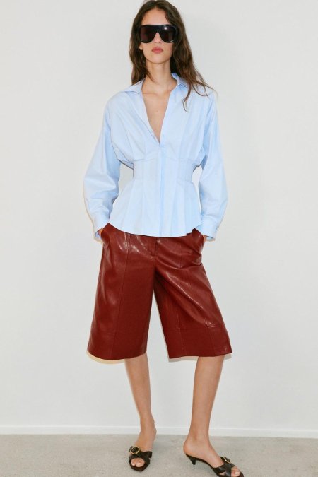 POPLIN SHIRT WITH PLEATS