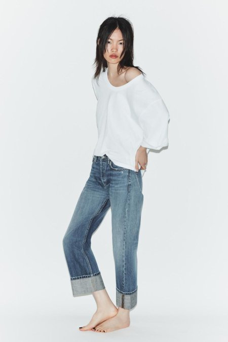 TRF FOLD UP STRAIGHT MID-WAIST JEANS