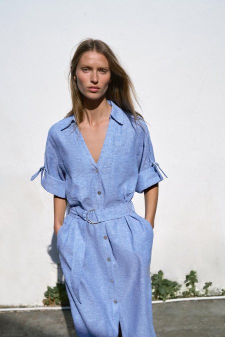 MIDI LINEN BLEND DRESS WITH BELT