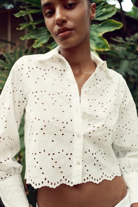 CROPPED SHIRT WITH CUTWORK EMBROIDERY