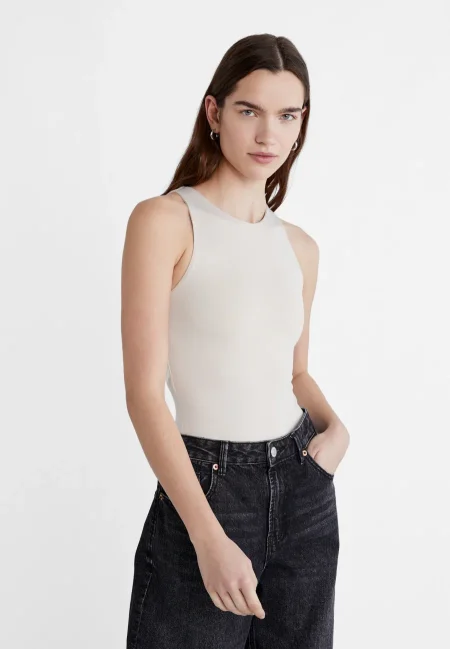 POLYAMIDE HALTER BODYSUIT - STONE