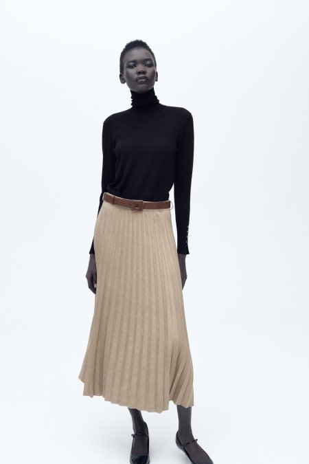 SUEDE-EFFECT MIDI SKIRT WITH BELT