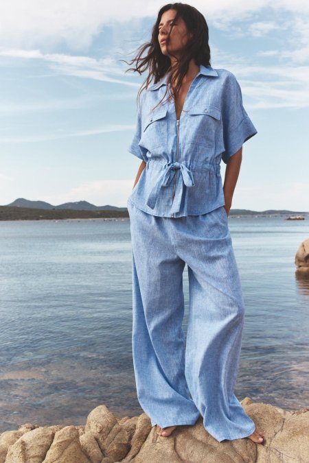 LINEN BLEND WIDE-LEG TROUSERS