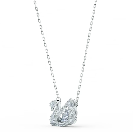 DANCING SWAN NECKLACE, WHITE, RHODIUM PLATED