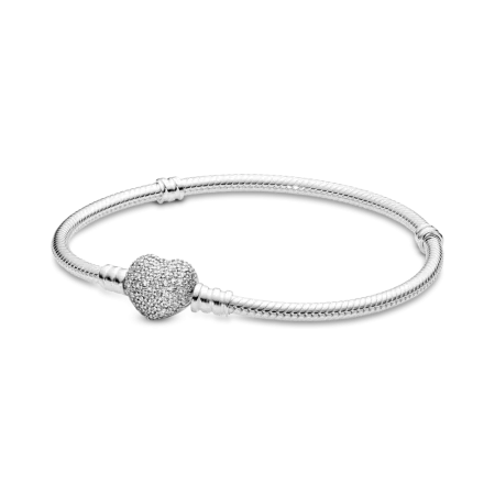 Pandora PANDORA silver bracelet with heart clasp inlaid with zircons