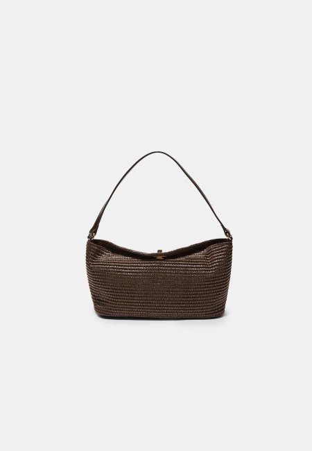 Crochet shoulder bag with metal fastening