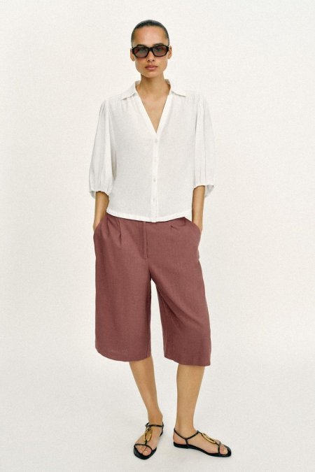 LINEN BLEND PUFF SLEEVE SHIRT