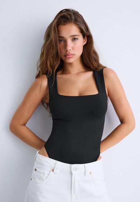Polyamide square neckline bodysuit