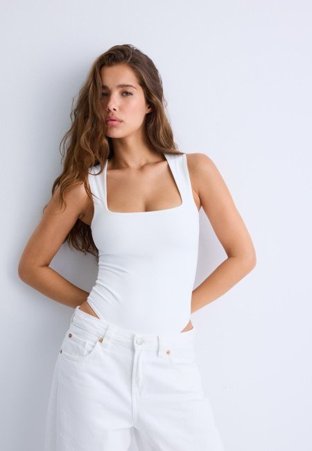 Polyamide square neckline bodysuit