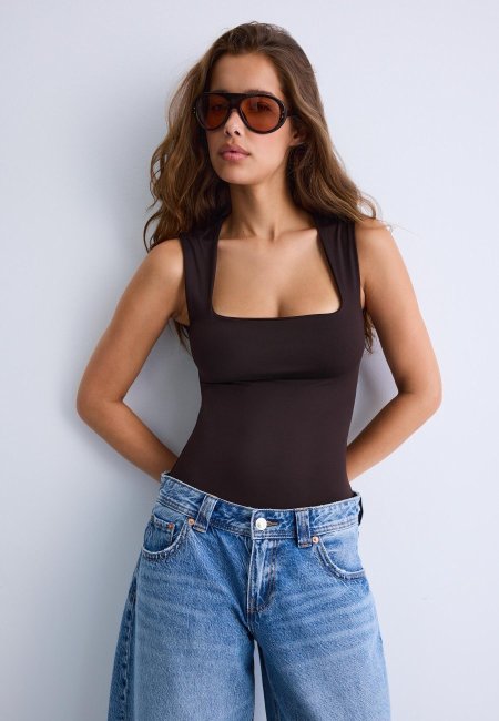 Polyamide square neckline bodysuit