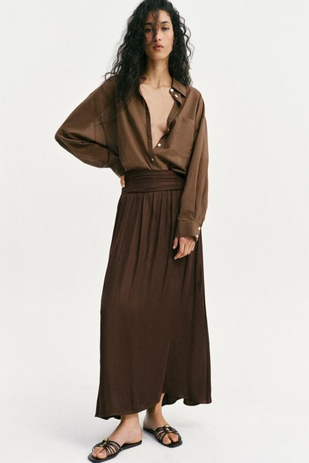 SATIN MIDI SKIRT