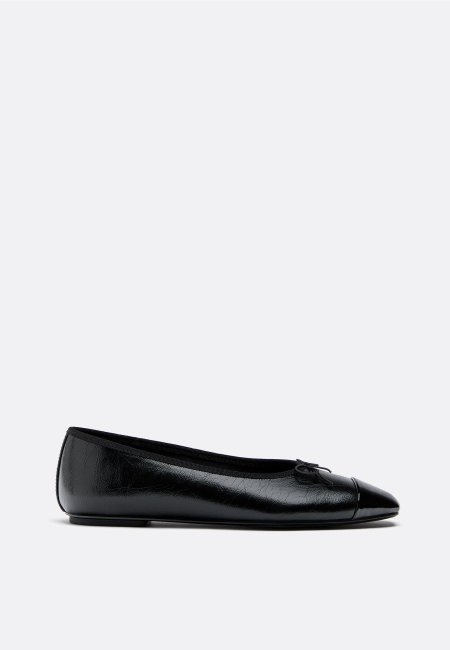 Bow detail leather effect ballet pumps