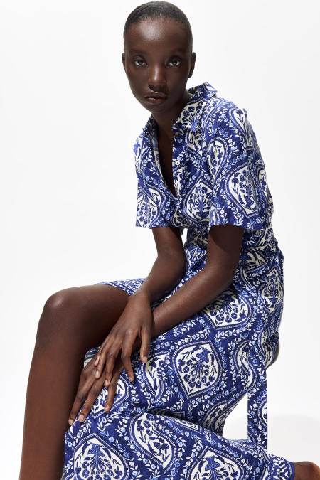 Shirt dress with tie belt