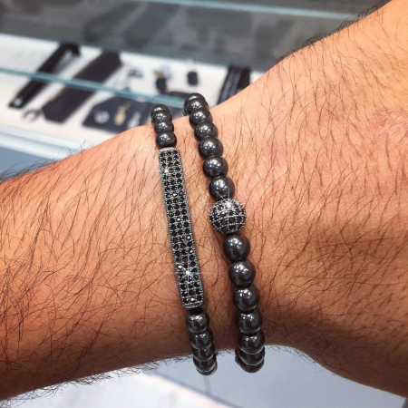 Blackened stainless steel plate ball bracelet set