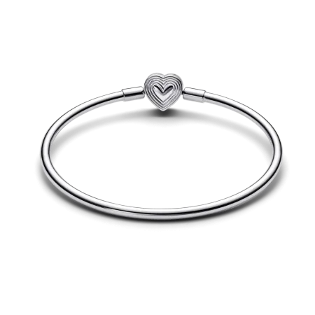 Silver bangle bracelet with heart design, layers