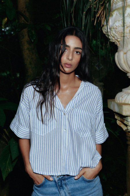 CROPPED LINEN BLEND SHIRT