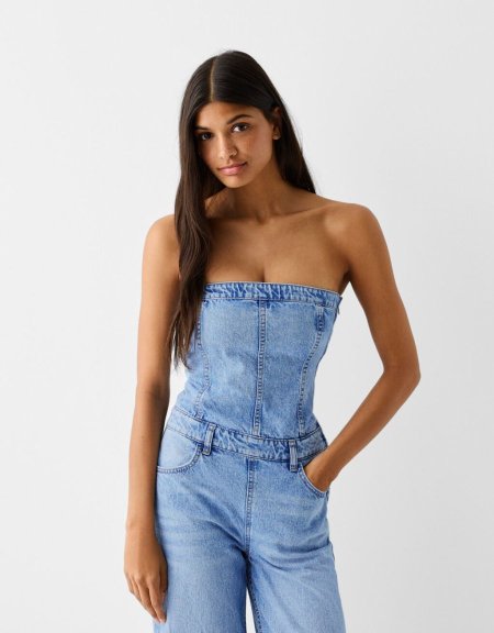 Bershka denim jumpsuit blue