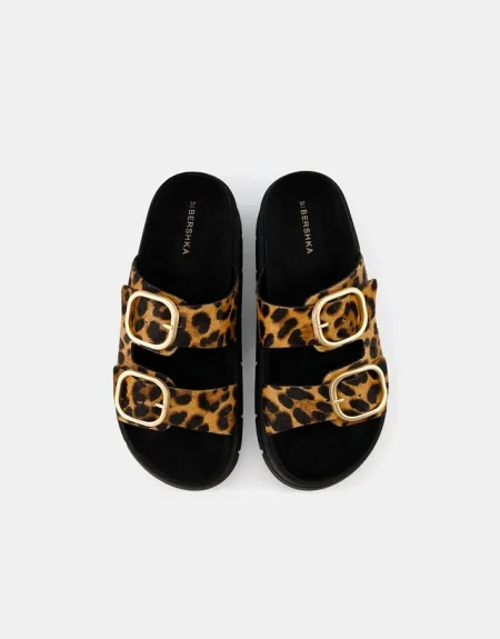 Bershka animal print Buckled platform sandals