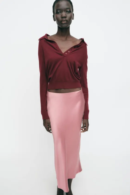 Zara satin midi skirt Marsala color