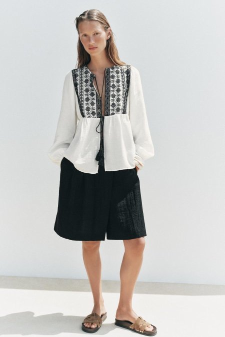 ZARA CONTRAST EMBROIDERY JACKET