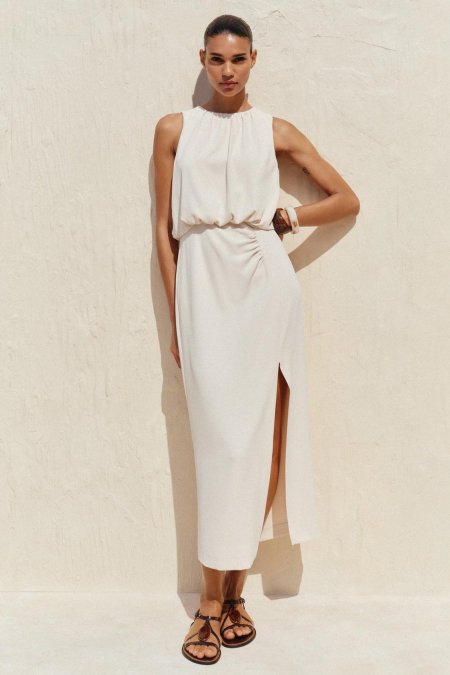 ZARA GATHERED WAIST MIDI DRESS