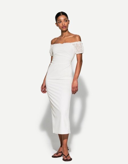 Midi dress with blonde lace sleeve