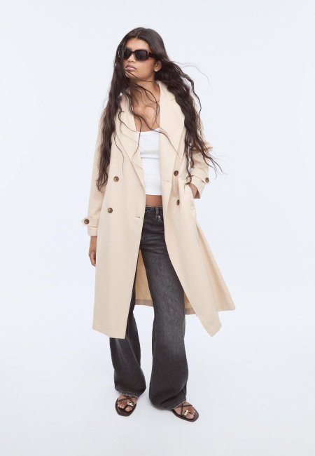 Long trench coat with a flared fit